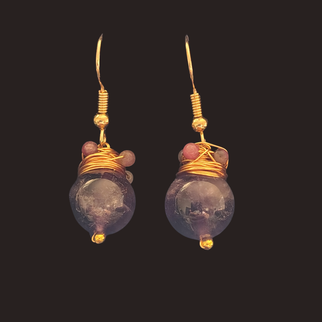 Amethyst Wire-Wrapped with Mini Candy Tourmaline Earrings