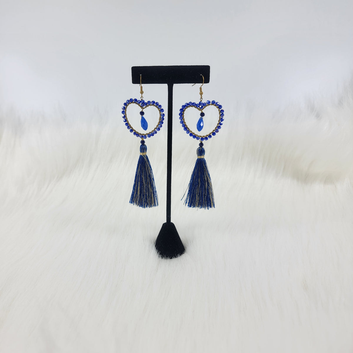 Heart Shaped Wire Wrap Crystal Earrings With Tassels