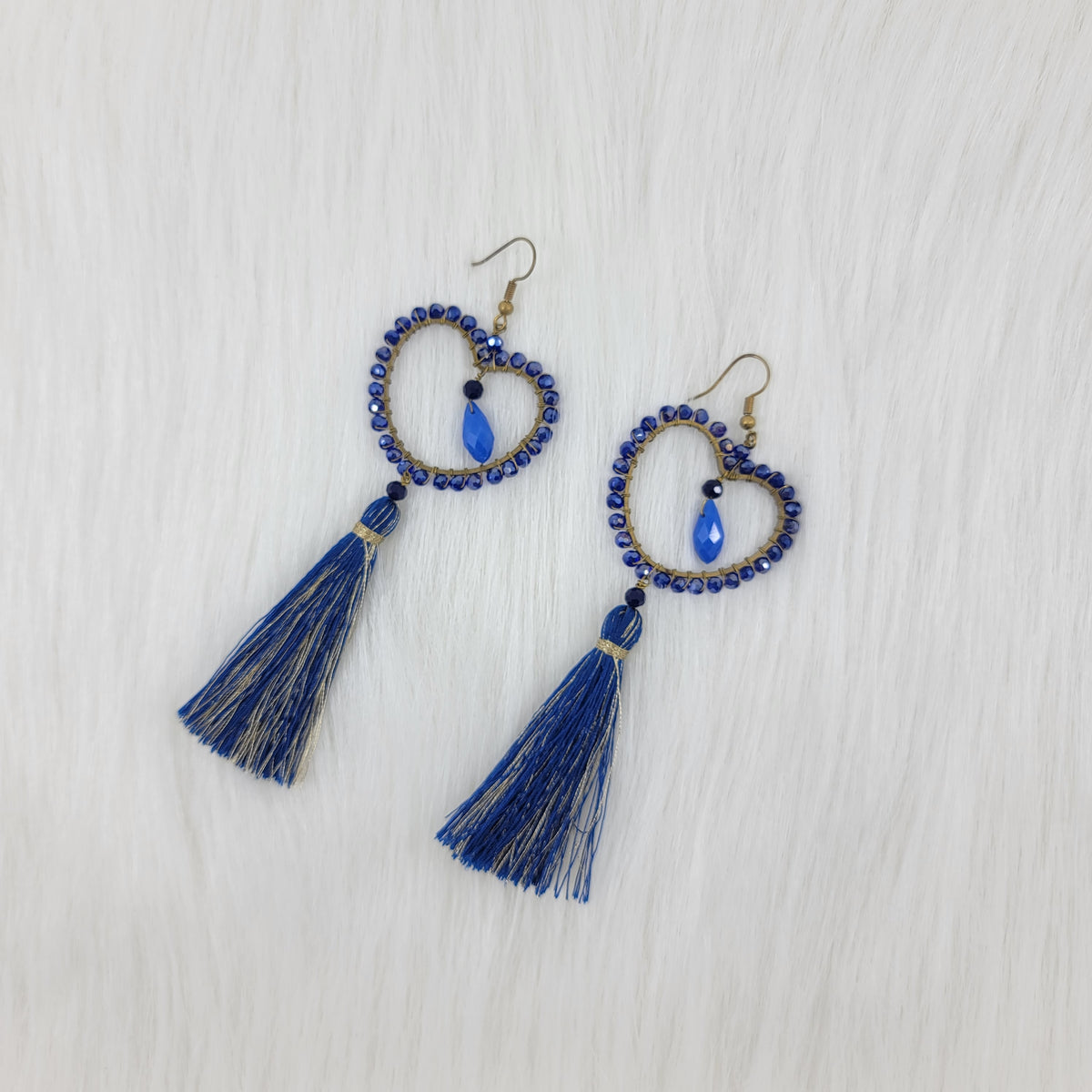Heart Shaped Wire Wrap Crystal Earrings With Tassels