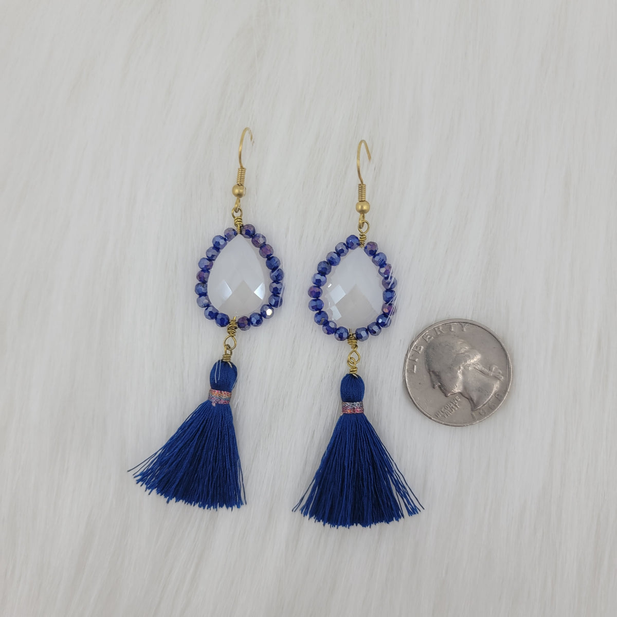 Crystal Beads Wrapped Teardrop Earrings With Tassels