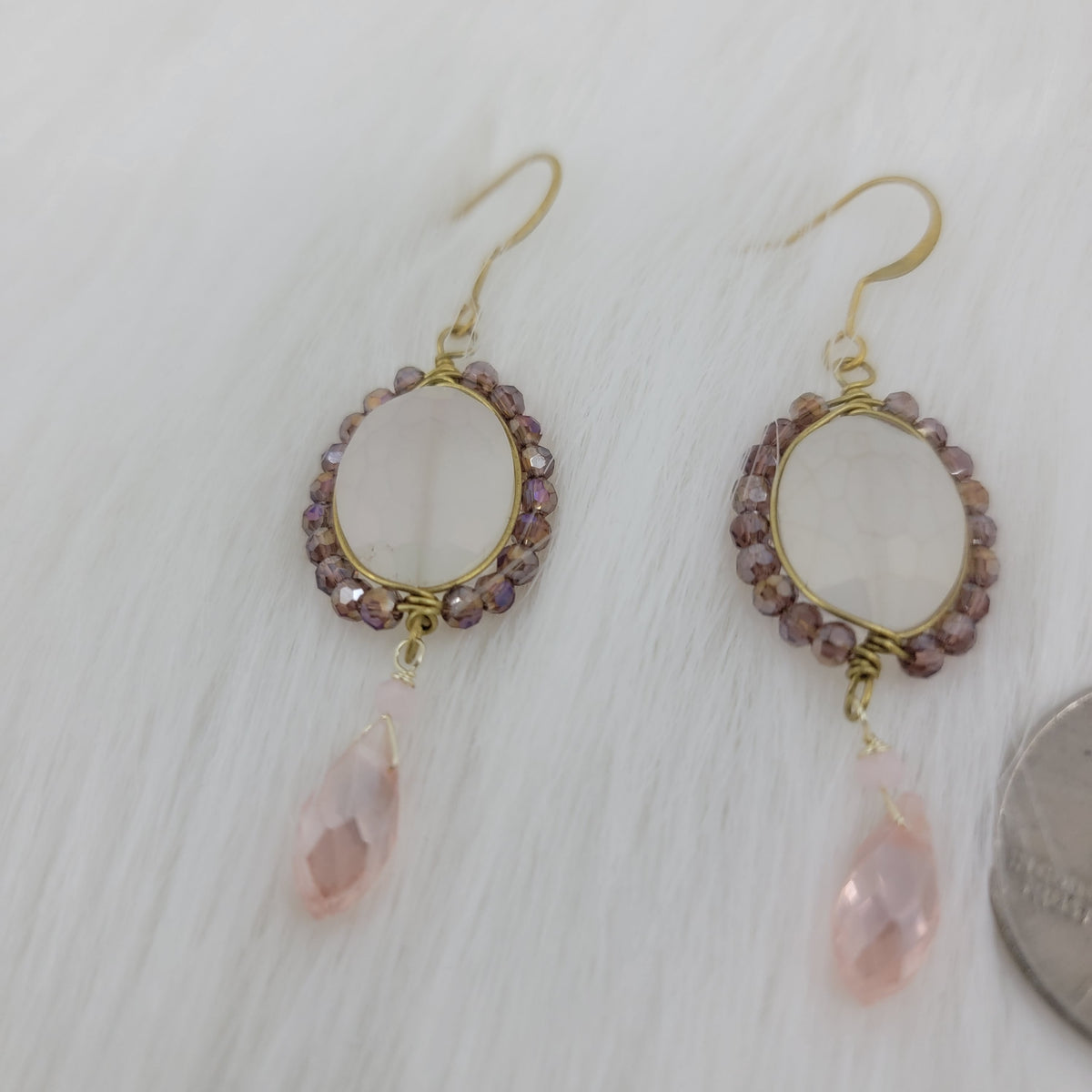 Crystal Beads Wrapped Teardrop Earrings With Drop Crystal