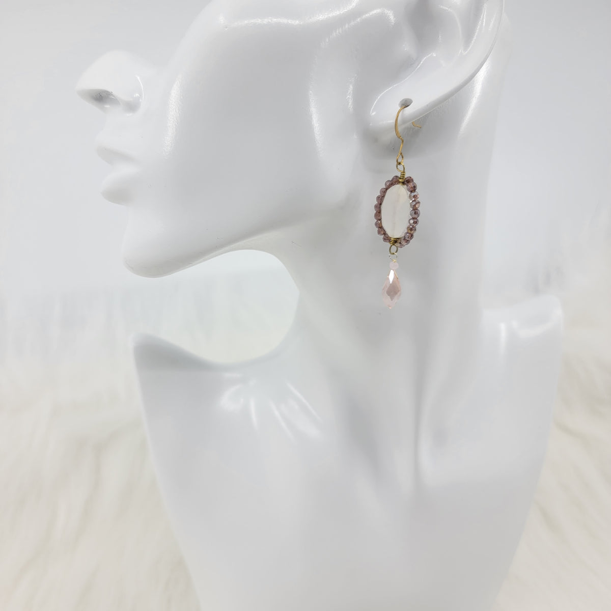 Crystal Beads Wrapped Teardrop Earrings With Drop Crystal