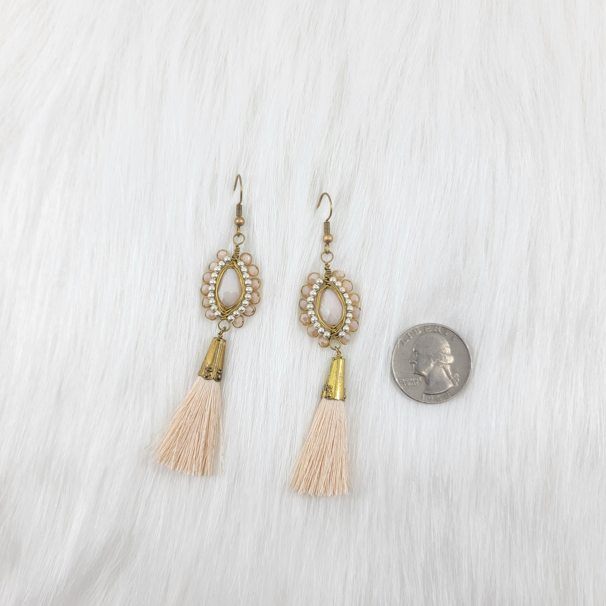 Oval Crystal Wire Wrapped Earrings With Tassels