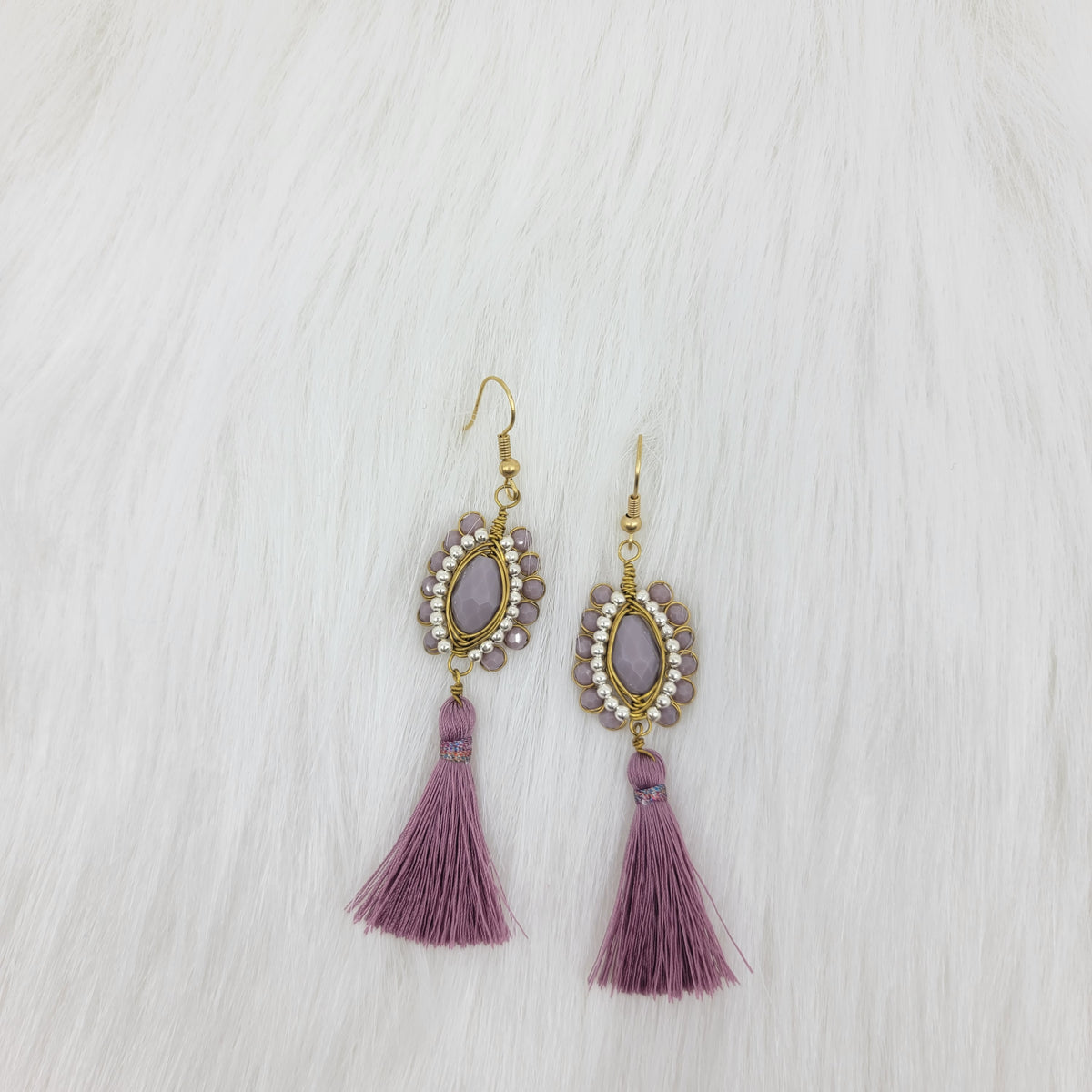 Oval Crystal Wire Wrapped Earrings With Tassels