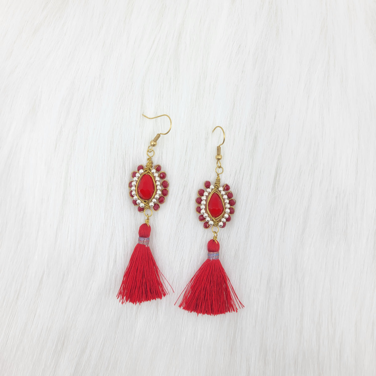 Oval Crystal Wire Wrapped Earrings With Tassels