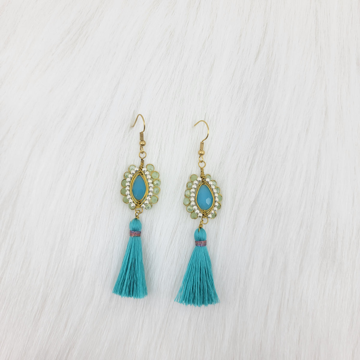 Oval Crystal Wire Wrapped Earrings With Tassels