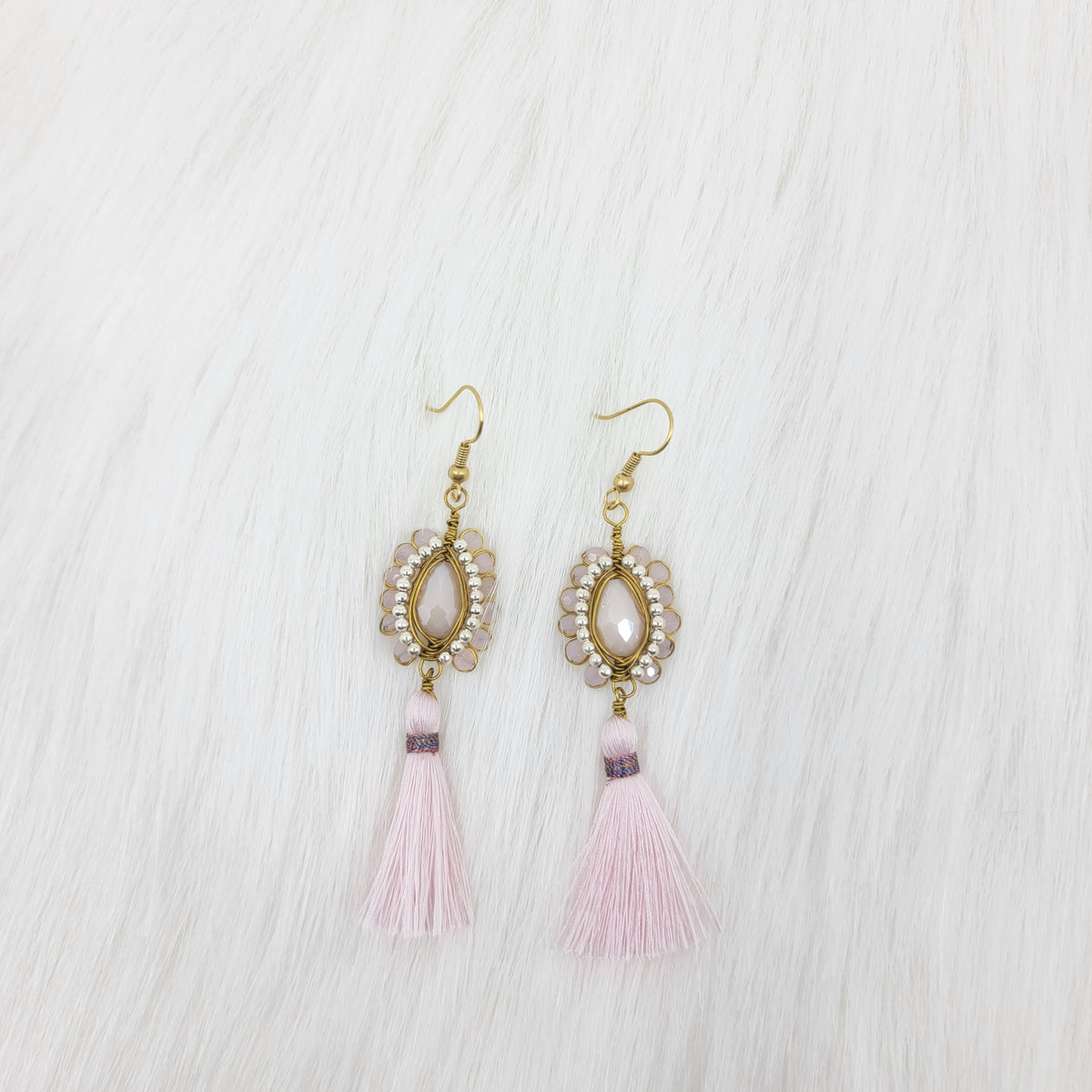Oval Crystal Wire Wrapped Earrings With Tassels