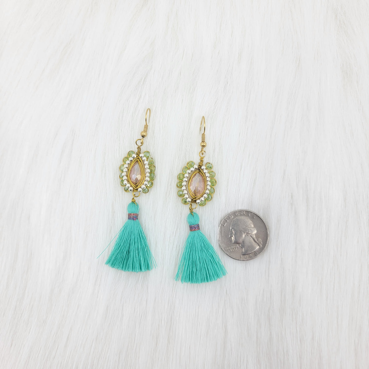 Oval Crystal Wire Wrapped Earrings With Tassels