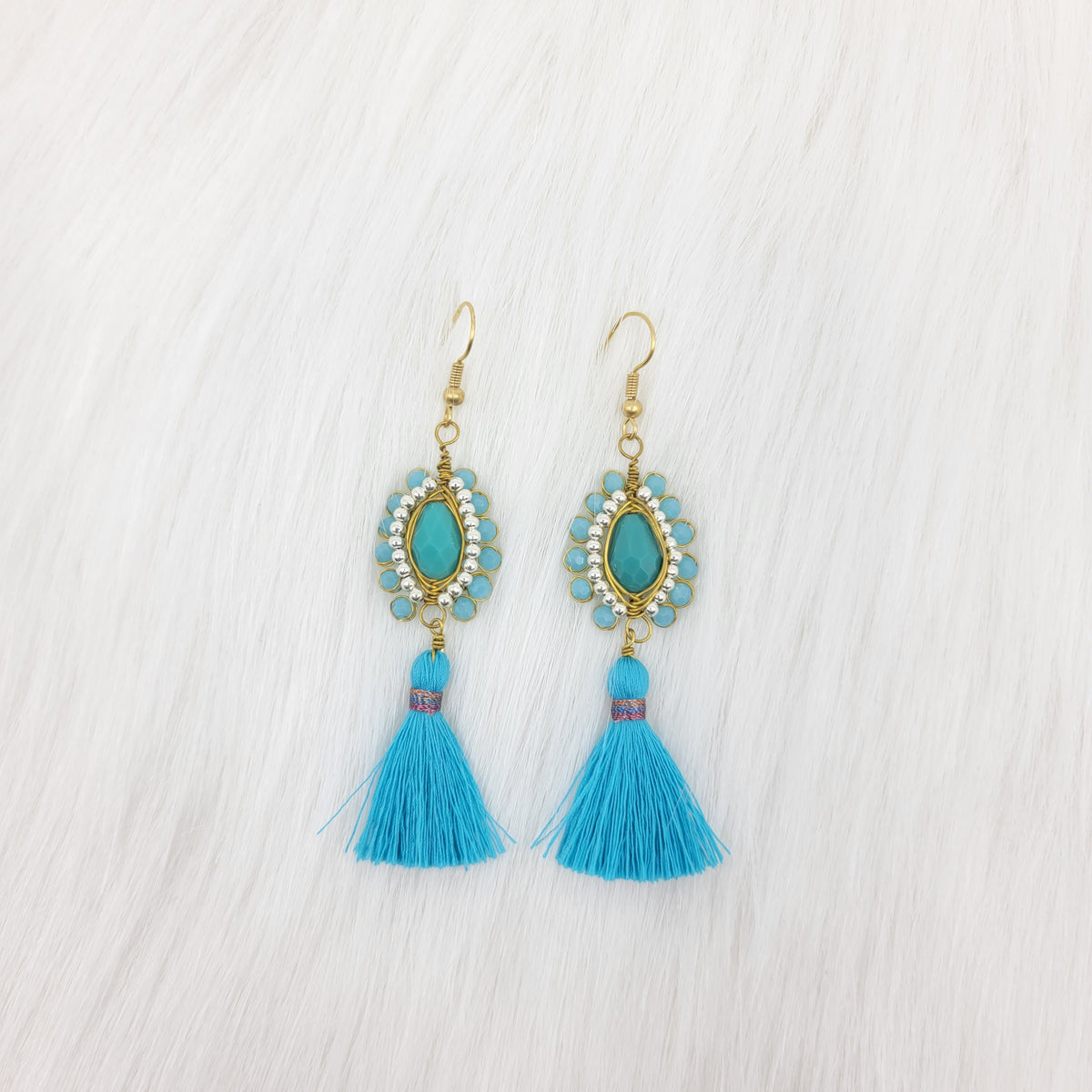 Oval Crystal Wire Wrapped Earrings With Tassels