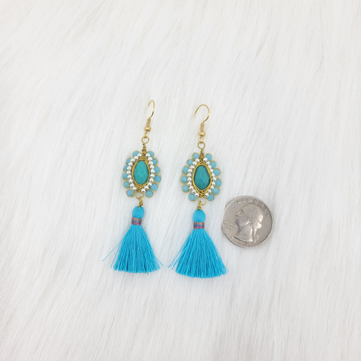 Oval Crystal Wire Wrapped Earrings With Tassels