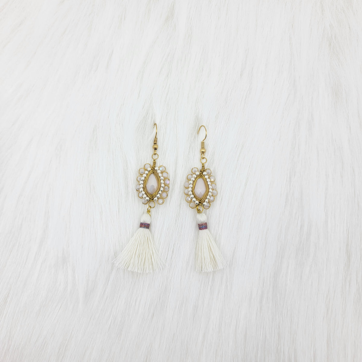 Oval Crystal Wire Wrapped Earrings With Tassels
