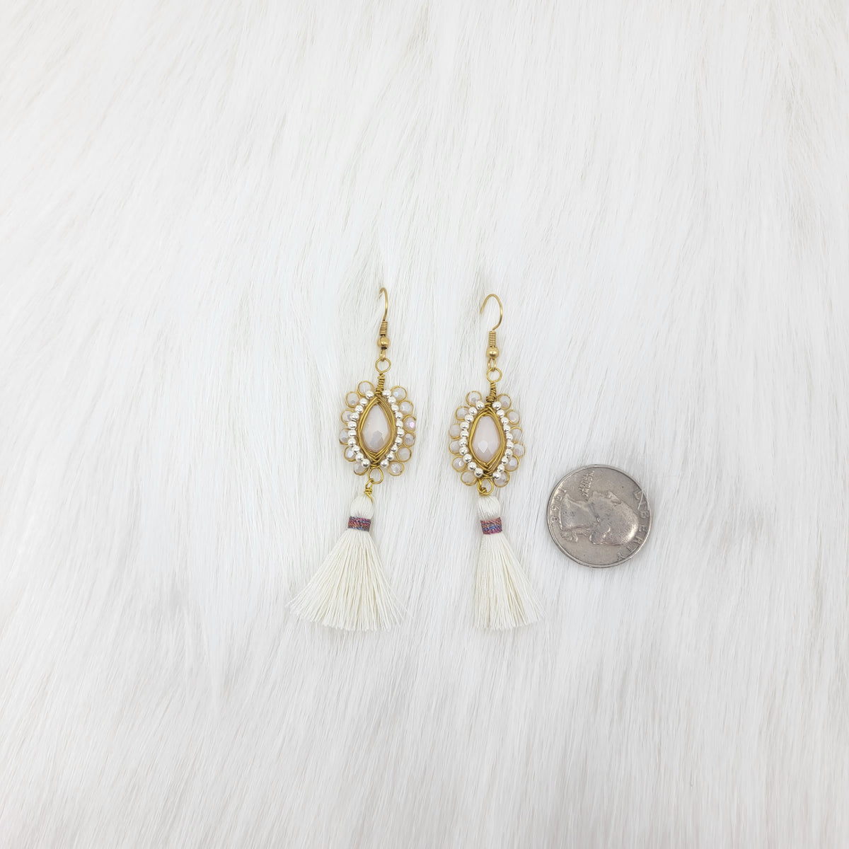 Oval Crystal Wire Wrapped Earrings With Tassels