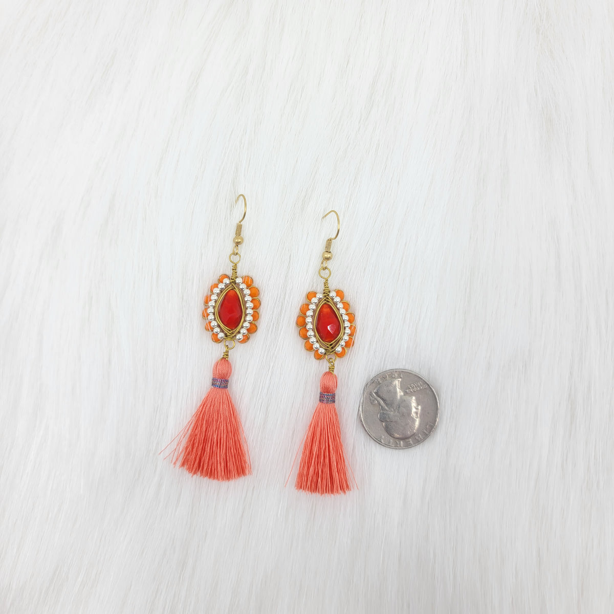 Oval Crystal Wire Wrapped Earrings With Tassels
