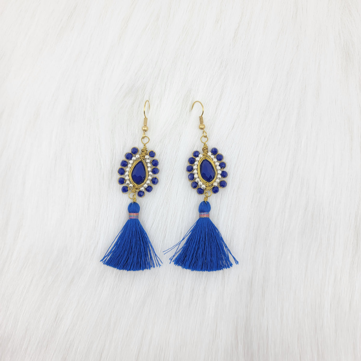 Oval Crystal Wire Wrapped Earrings With Tassels