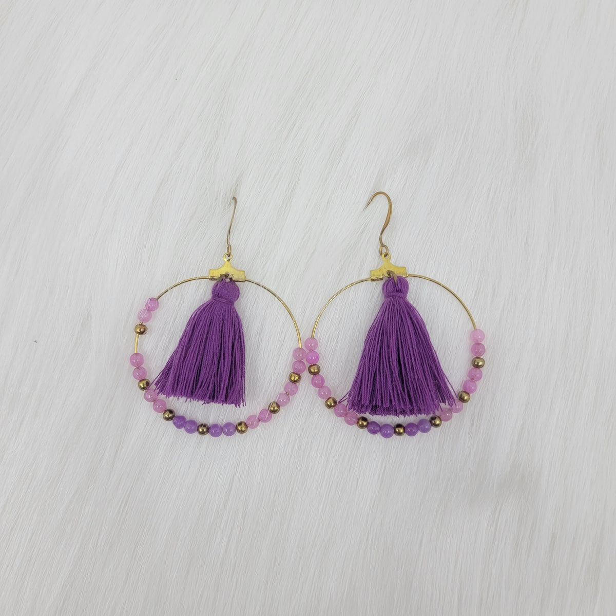Circle Gemstone Beaded With Tassels Earrings