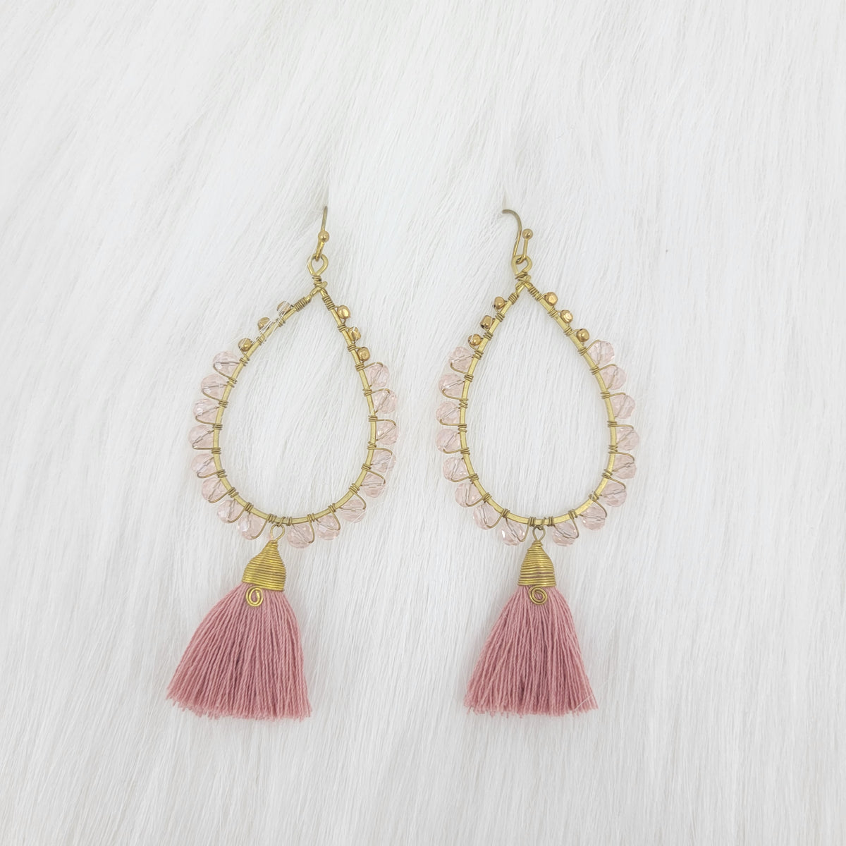 Crystal Wrapped Teardrop With Tassels Earrings