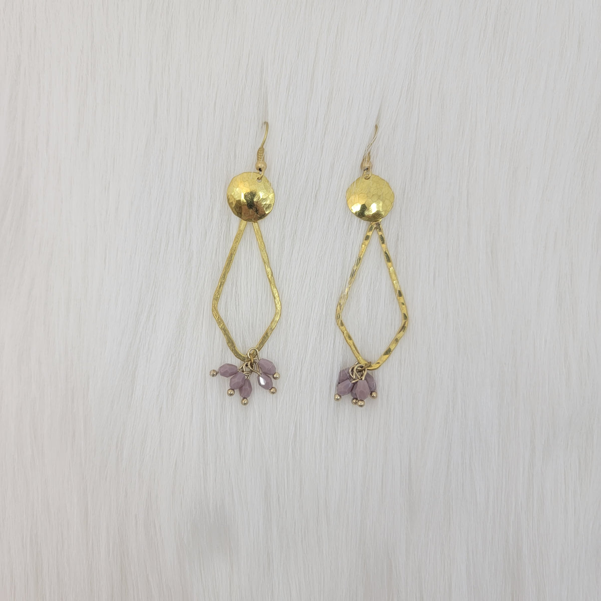 Hammered Diamond Shape Dangle With Crystal Earrings