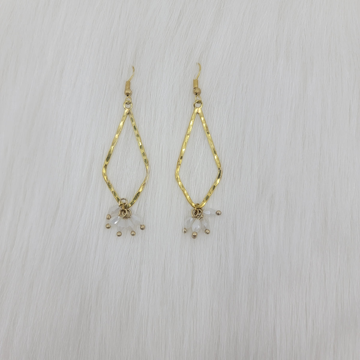 Hammered Diamond Shape Dangle With Crystal Earrings