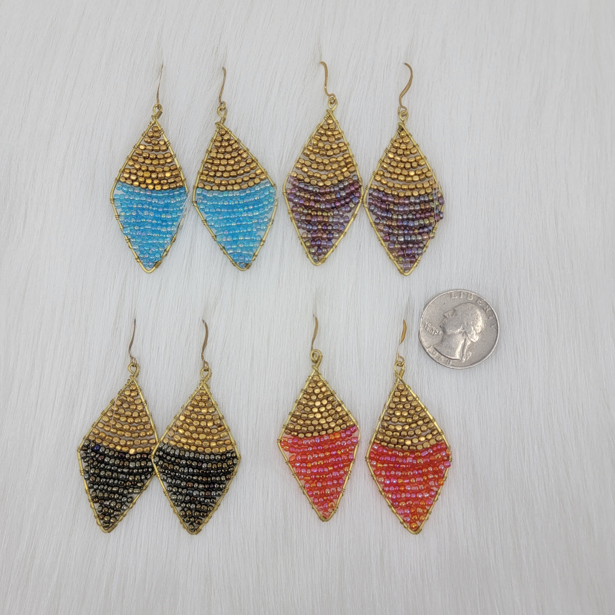 Diamond Shape Wrapped With Seed Beads Earrings