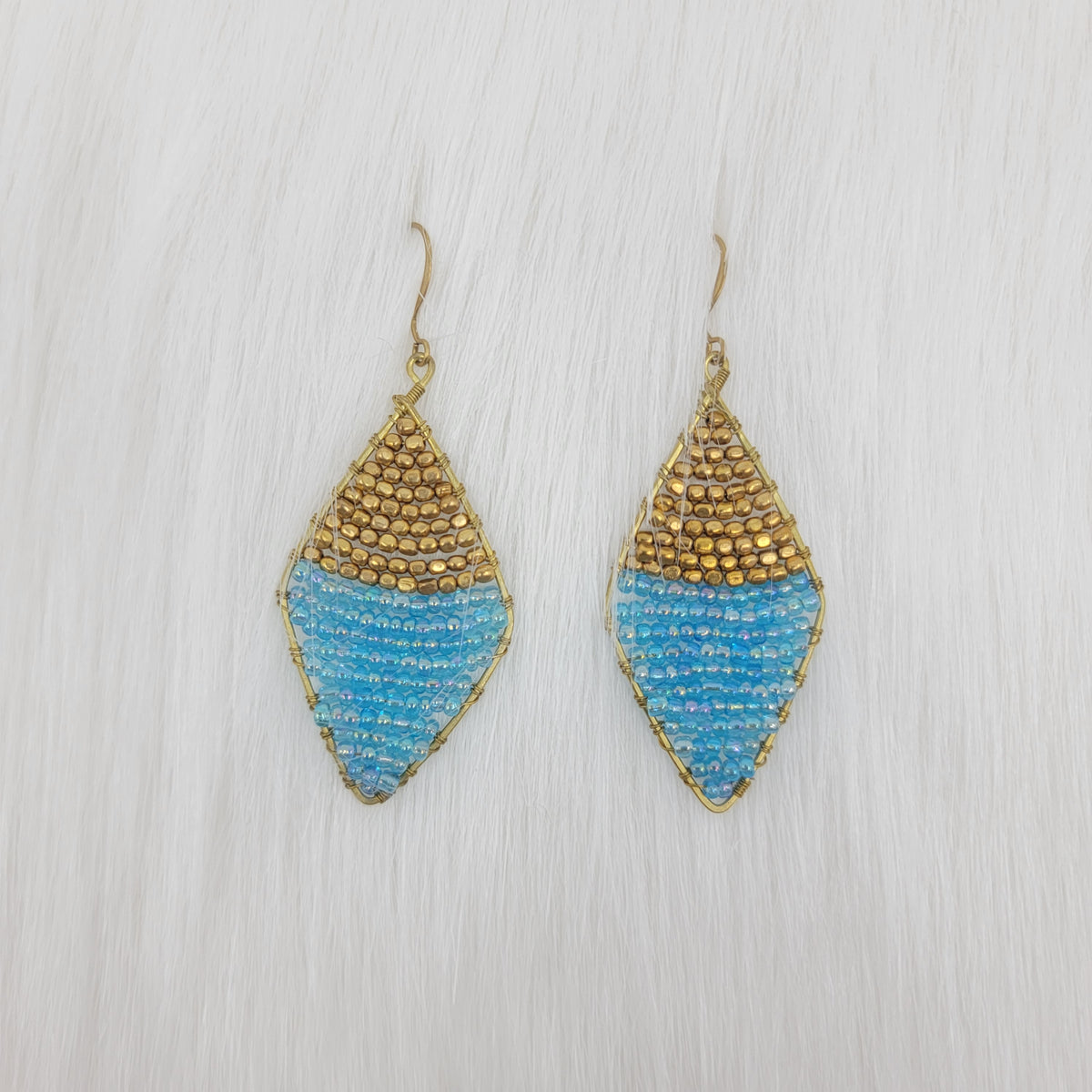 Diamond Shape Wrapped With Seed Beads Earrings