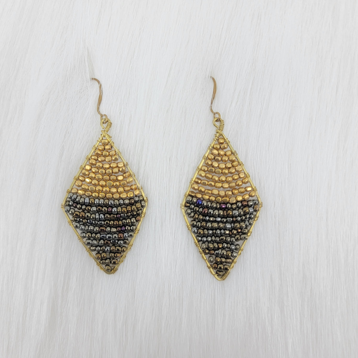 Diamond Shape Wrapped With Seed Beads Earrings