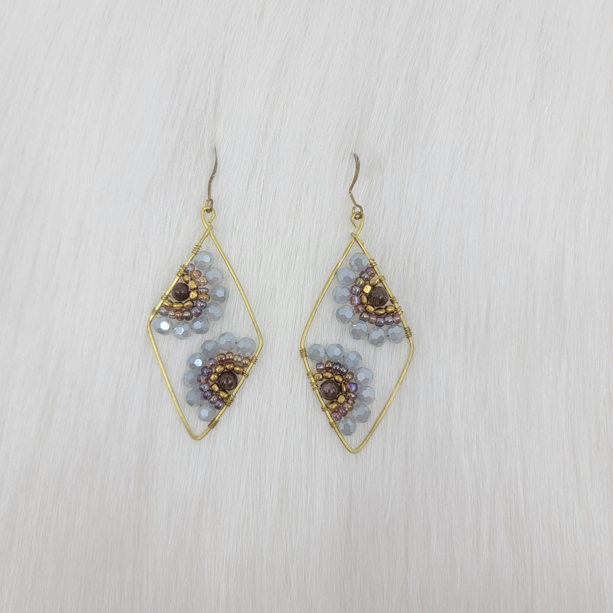 Diamond Crystal Flower Wire Wrapped Earrings