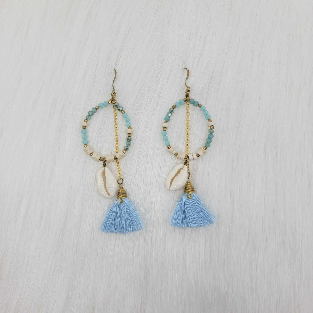 Crystal Beads With Tassels and Cowrie Shell