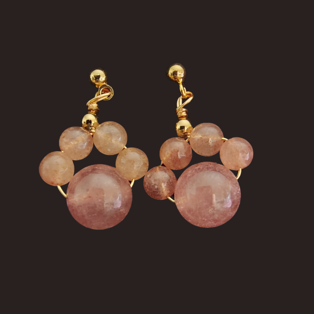 Strawberry Quartz Paw Gold Earrings