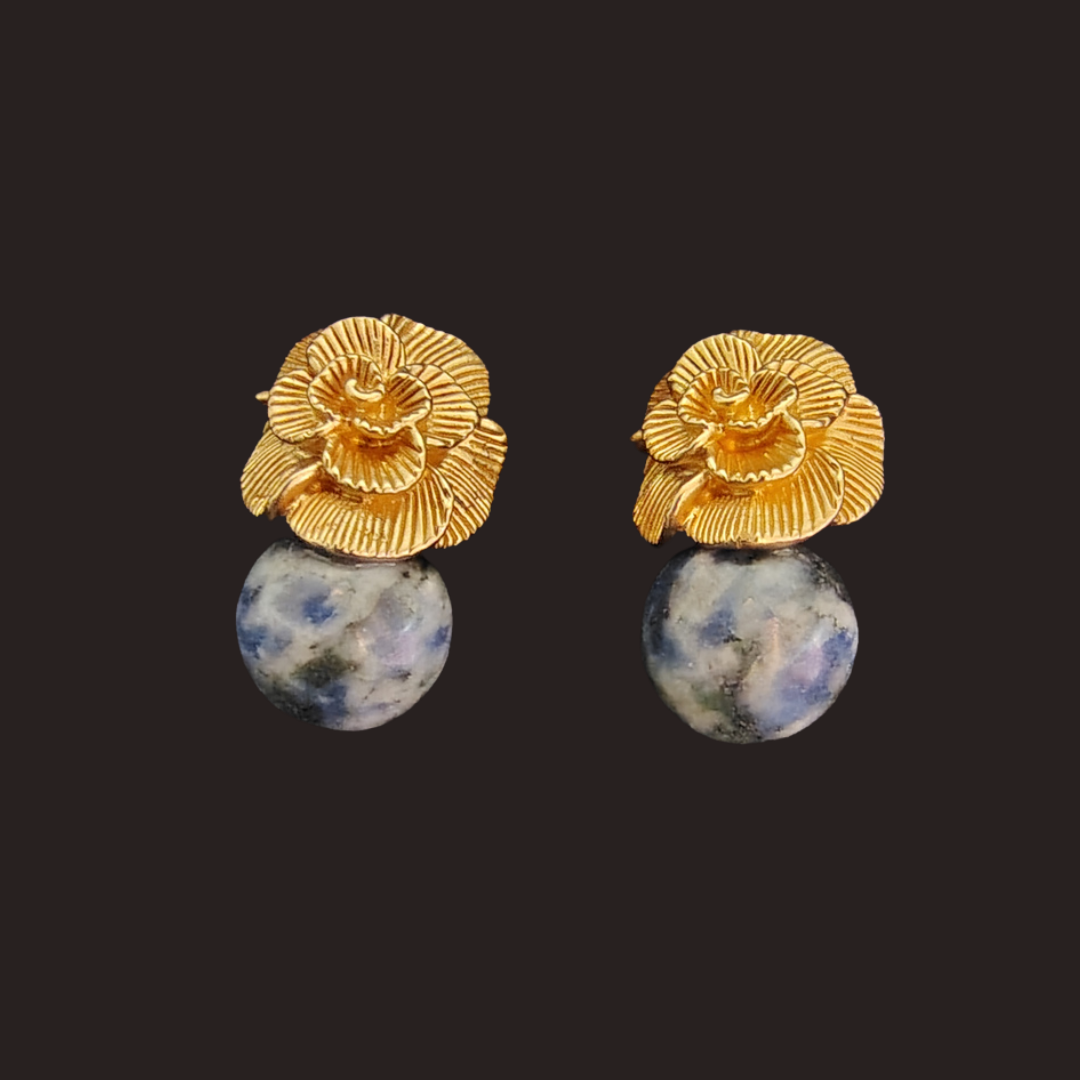 Gold Rose Lapis Stud Earrings