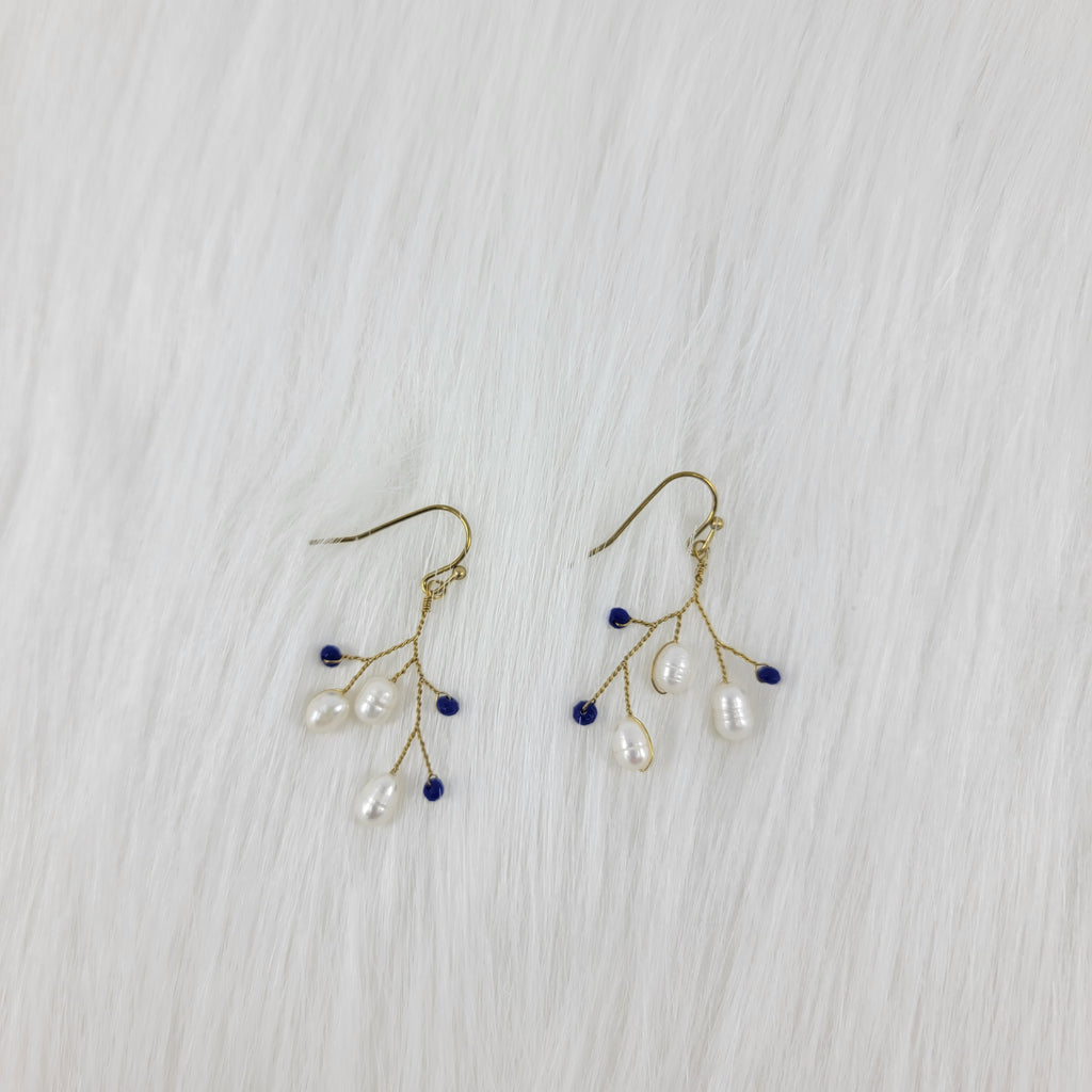 Wire Wrapped Pearls With Crystal Beads Earrings