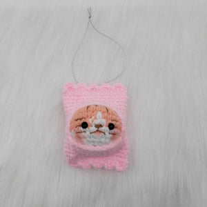 Crochet Cute Cat Peek Out Of The Pink bag Ornament