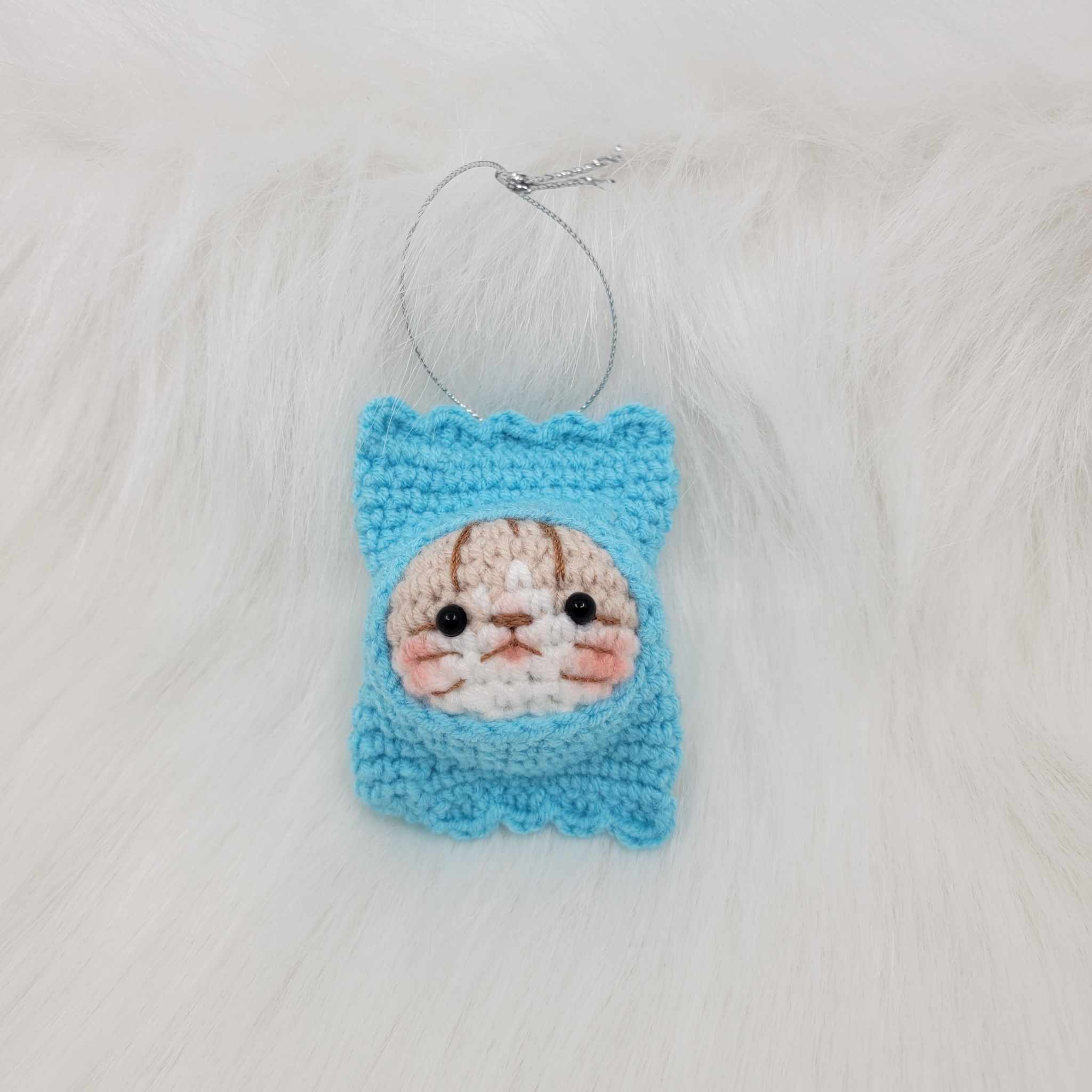 Crochet Cute Cat Peek Out Of The Blue Bag Ornament