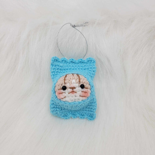 Crochet Cute Cat Peek Out Of The Blue Bag Ornament