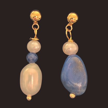 Mismatched Pearl &amp; Lapis Lazuli Drop Earrings