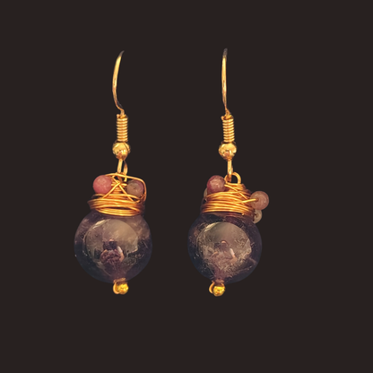 Amethyst Wire-Wrapped with Mini Candy Tourmaline Earrings