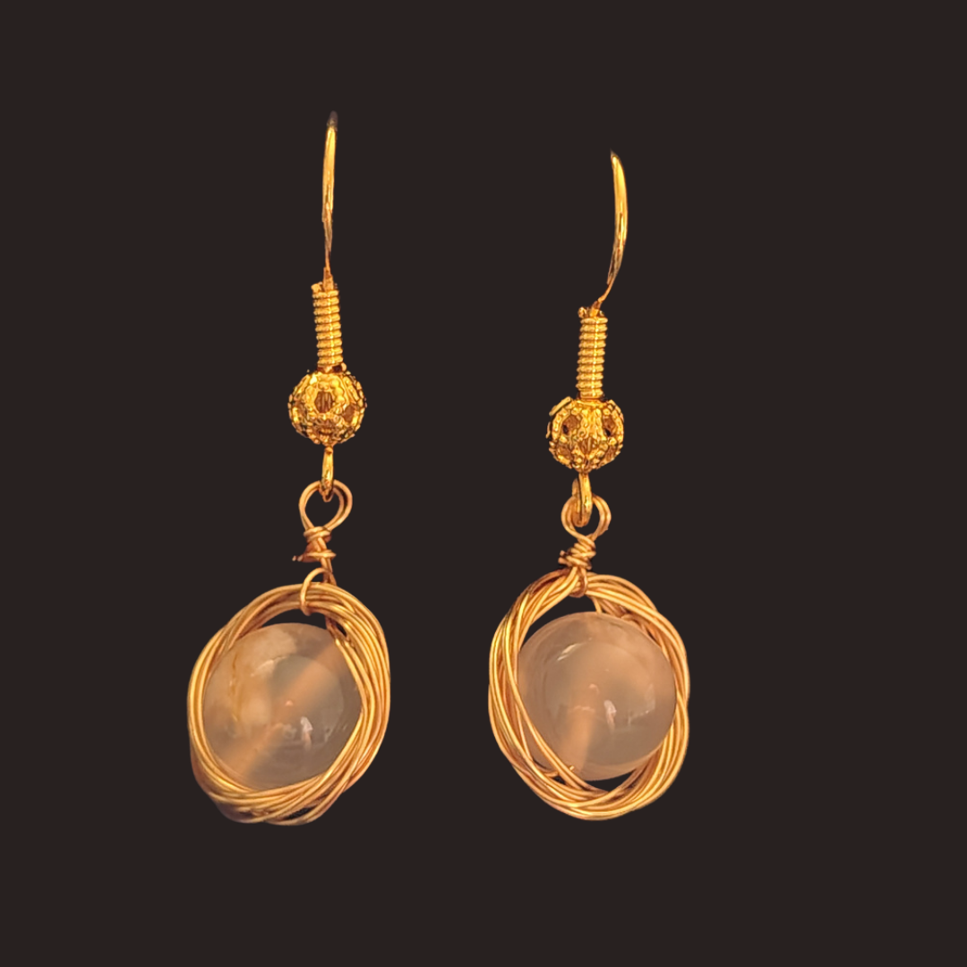 Sakura Agate Gold Nest Earrings