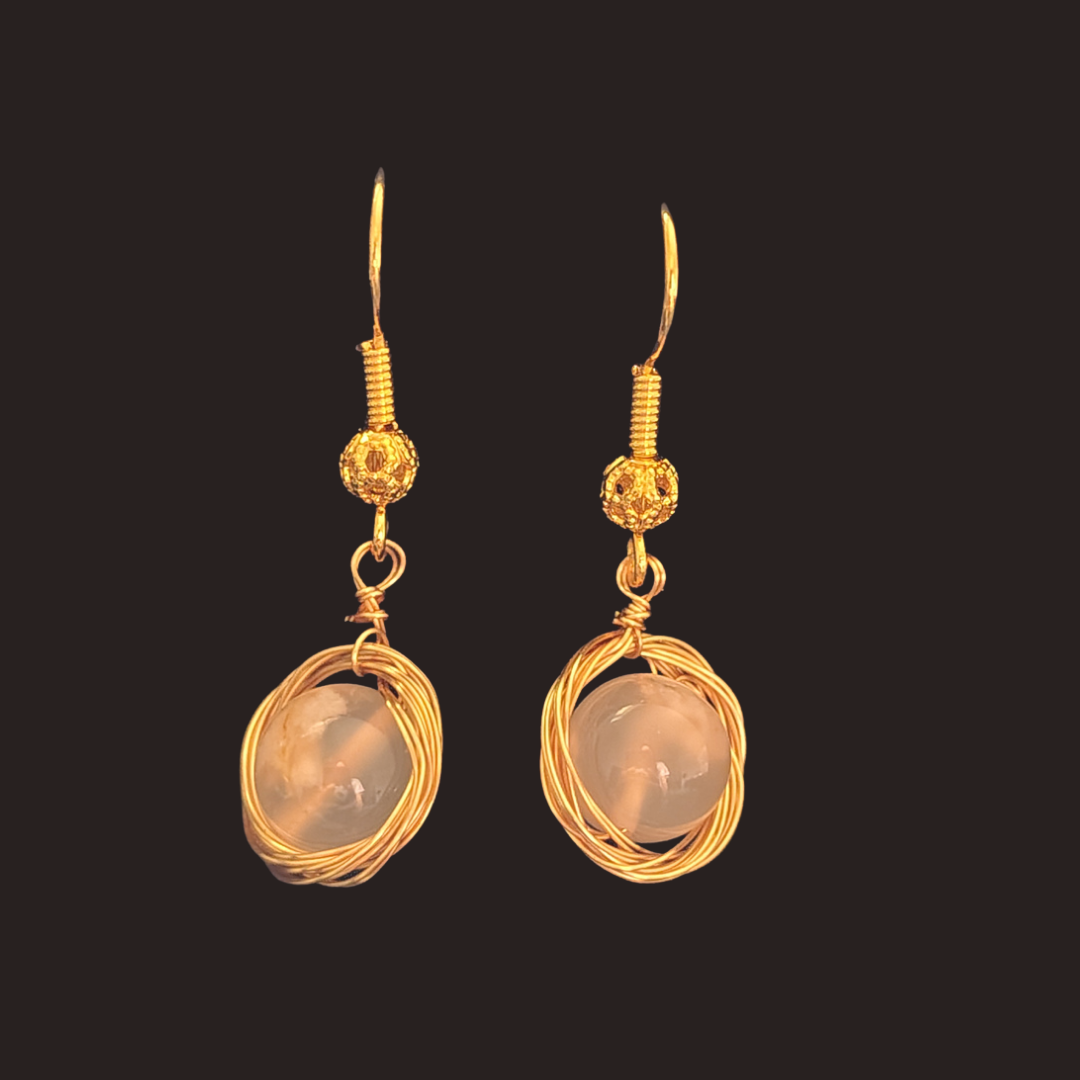 Sakura Agate Gold Nest Earrings