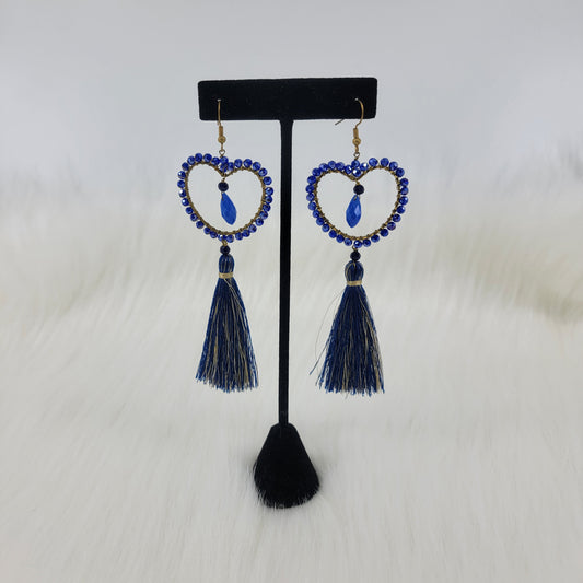 Heart Shaped Wire Wrap Crystal Earrings With Tassels