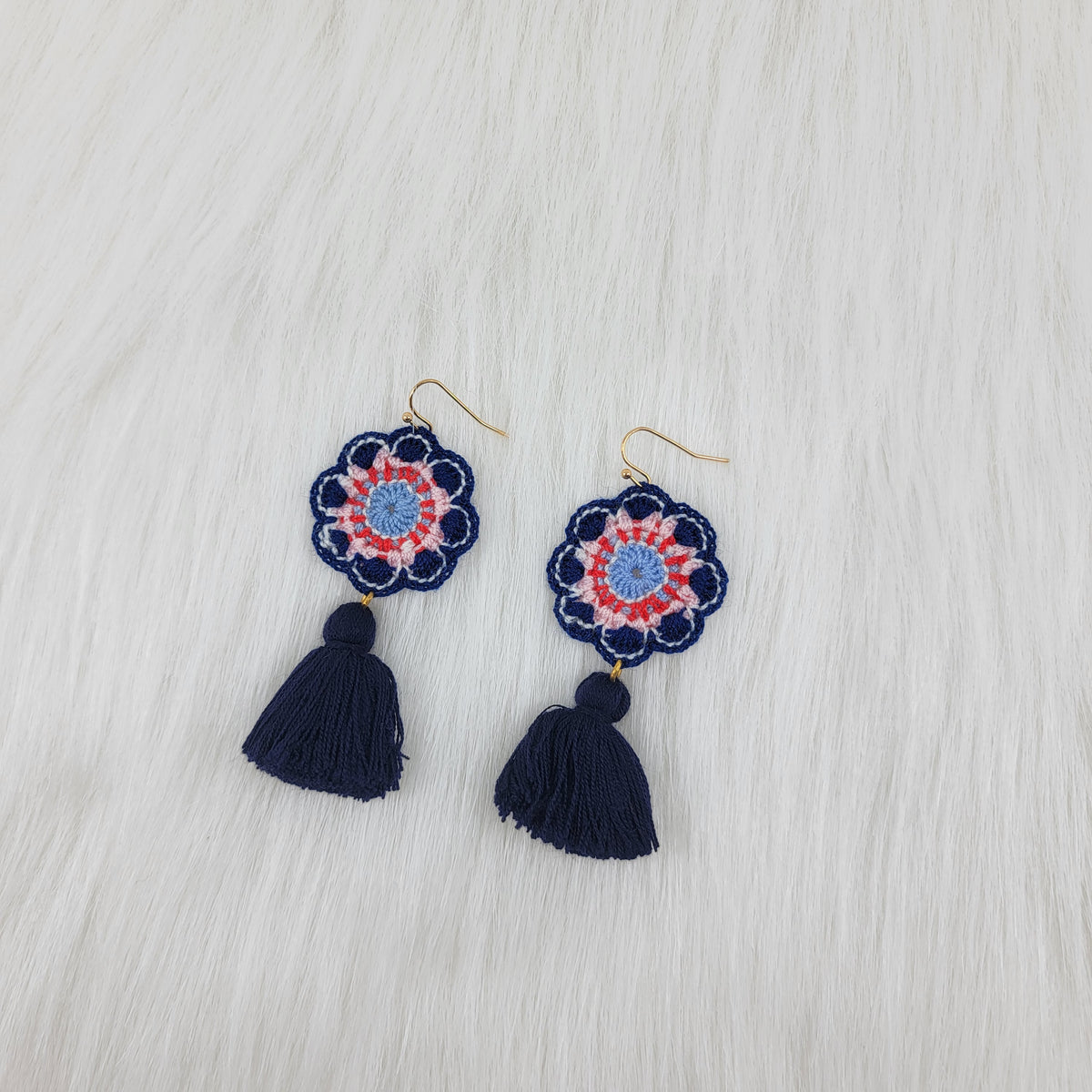 3 Colors Flower Crochet Earrings With Tassels