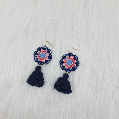 3 Colors Flower Crochet Earrings With Tassels