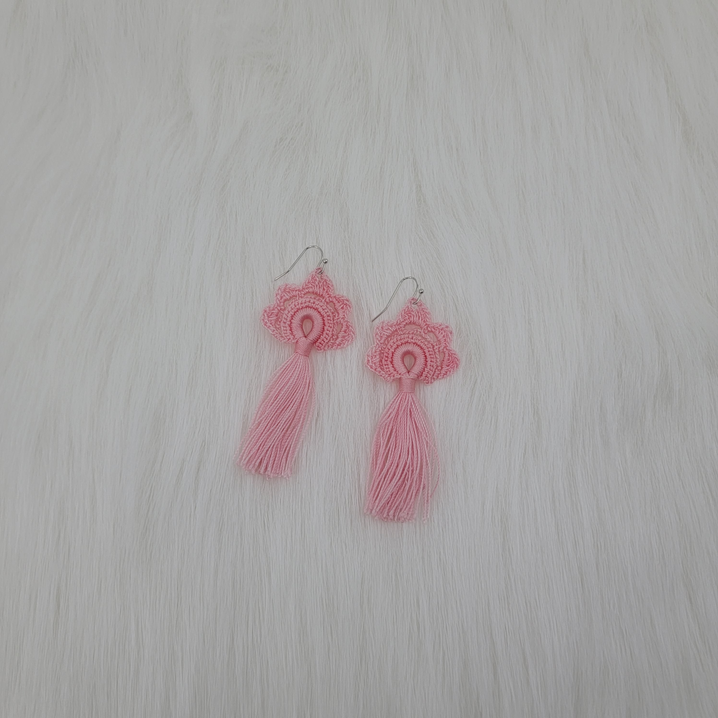 Pink Crochet Earrings With Tassels