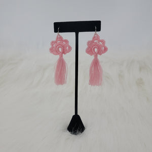 Pink Crochet Earrings With Tassels