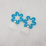Blue Flower Crochet With White Tassel Earrings
