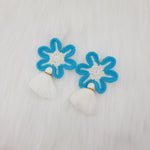 Blue Flower Crochet With White Tassel Earrings