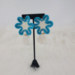 Blue Flower Crochet With White Tassel Earrings