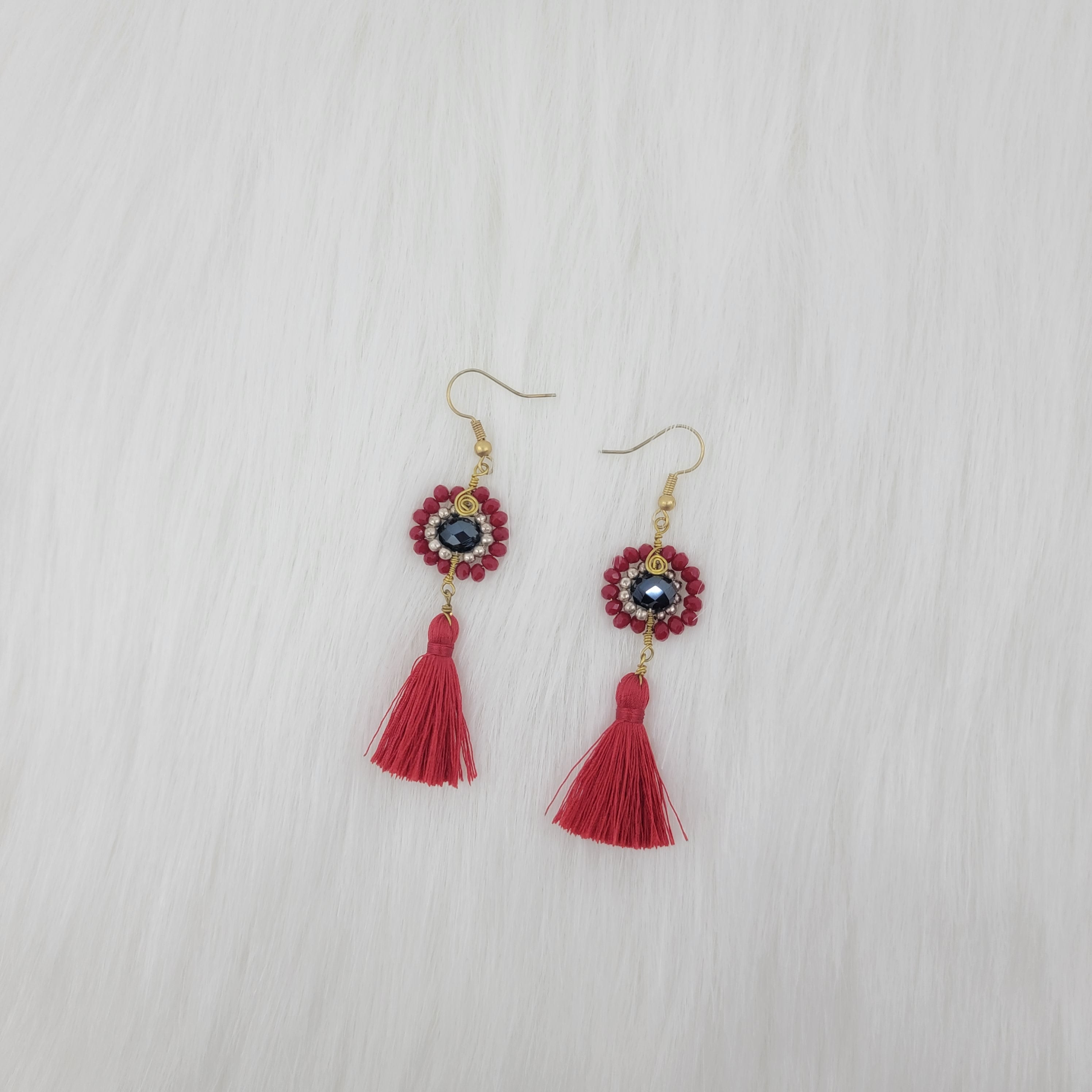 Crystal Beads Earrings With Tassels