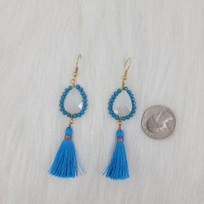 Crystal Beads Wrapped Teardrop Earrings With Tassels