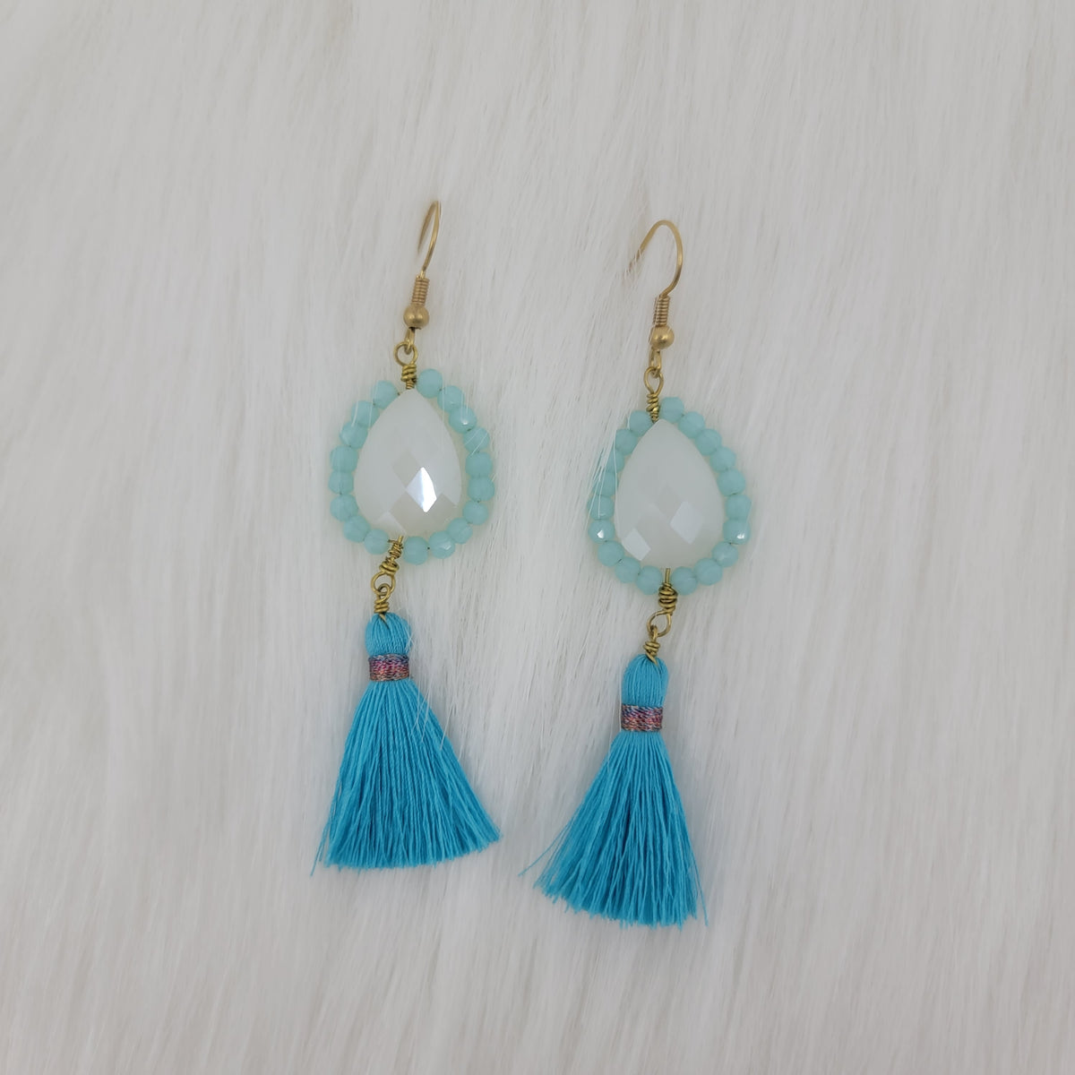 Crystal Beads Wrapped Teardrop Earrings With Tassels