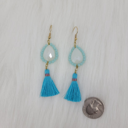 Crystal Beads Wrapped Teardrop Earrings With Tassels