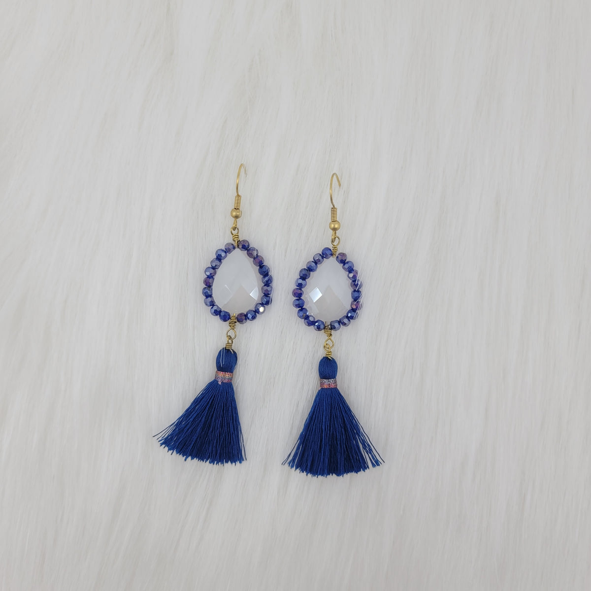 Crystal Beads Wrapped Teardrop Earrings With Tassels
